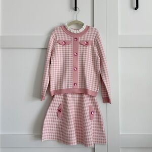 Lola + The Boys Pink Gingham Girls Sweater and Skirt Matching Set
